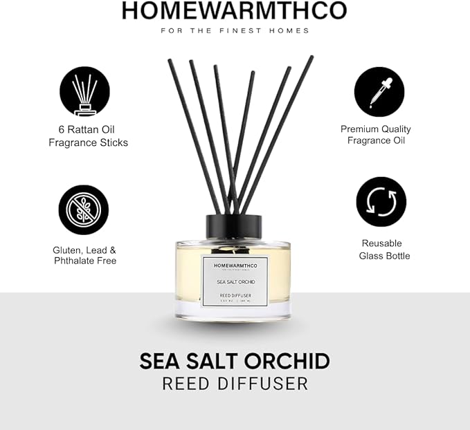 Sea Salt (Rose, Lily & Orchid) Reed Diffuser Set - Luxury Fragrance Reed Diffusers for Home, Office & Bathroom Décor -Long Lasting Scent Sticks Diffuser with Non-Toxic Oils (5.63 oz)