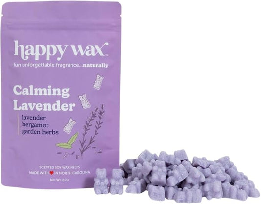 Happy Wax Calming Lavender Scented Bear Wax Melts - Natural Strong Floral Infused with Essential Oils - Non Toxic and Pet Safe - (8 oz Pouch)