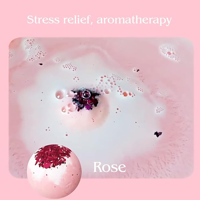 Dried Flower Bath Bombs Salt Balls,4-Pack Gift Set,Rose Extract Essential Oils,Moisturizing Dry Skin,Fizzy Spa,Relaxation,Self Care,Relaxing,Bubble Bath Bomb Gifts Idea for Men Women