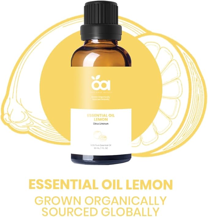 Lemon Essential Oil by Organic Alley (1 Fl Oz) | 100% Pure, Undiluted, Natural Citrus Limonum Oil | Lemon Oil for Skin, Cleaning & Aromatherapy | Fresh, Zesty Scent