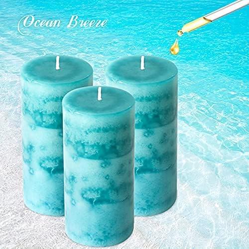 Pillar Candles Ocean Breeze Scented 3x6 inch Long-Lasting Clean Burning Candle 3 Pack Teal Turquoise Candles Coastal Themed Ocean Marine Rustic Decor for Home Bathroom Wedding