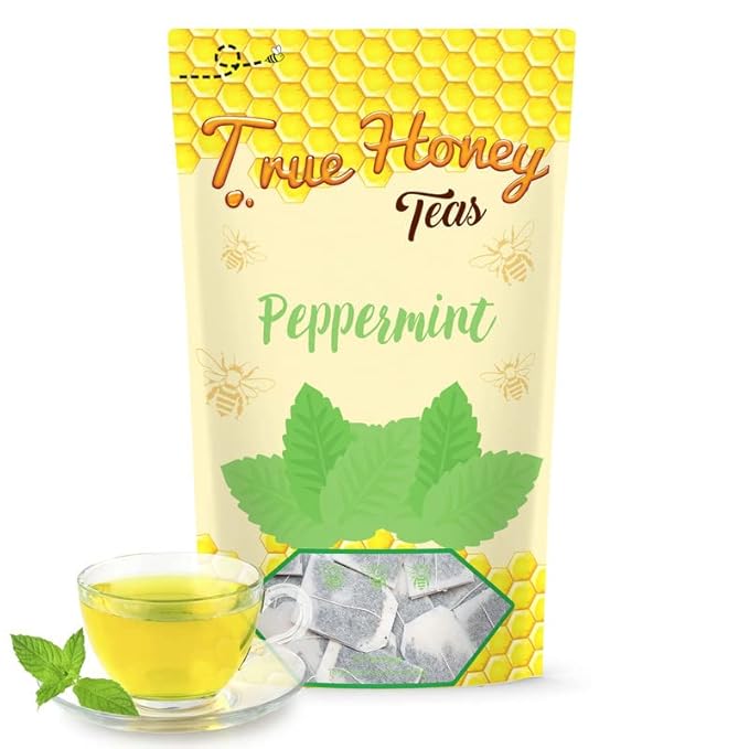 True Honey Peppermint Tea Bags - Honey Crystals Blended in Every Sachet - Healthy Digestion Nutriment - All Natural Organic Herbal Caffeine Free Tea Bag 24 Count…