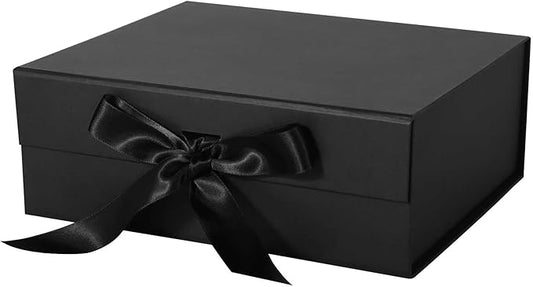 Black Gift Box with Ribbon Magnetic Lids 10.2x9x3.74 in, Bridesmaid Groomsman Proposal Boxes, Wedding Graduation Storage Box 1 Pack