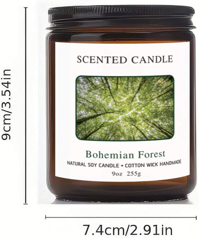 Bohemian Forest Scented Candles for Home Scented Aromatherapy Candles, Hand-Poured, 9 OZ, 50H Clean Burn,Soy Wax Candle Gift Set for Women Men