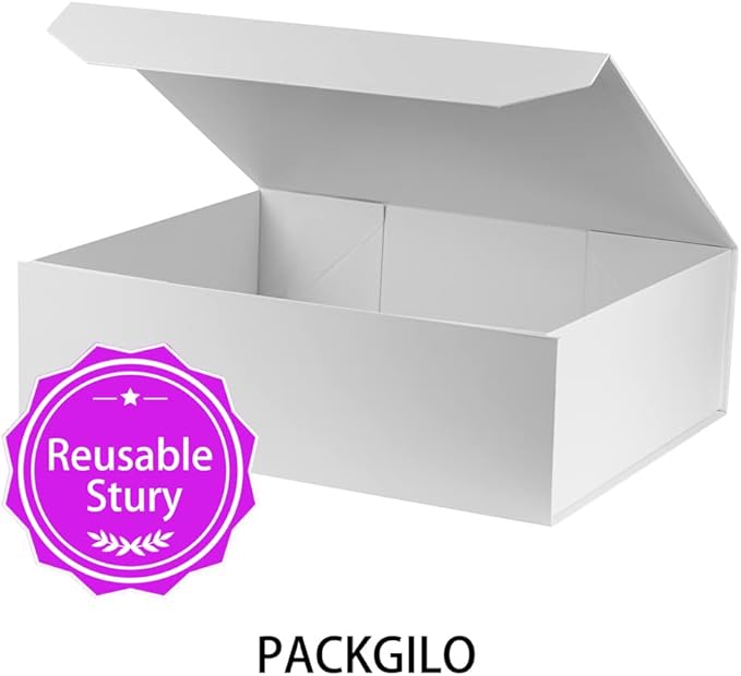 1 Pcs Matte White Extra Large Gift Box with Lid, 19x16x6 Inches, Hard Magnetic Giant Gift Boxes for Presents Clothes Robe Wedding Dress Sweater,Reusable Foldable Bridesmaid Proposal Box