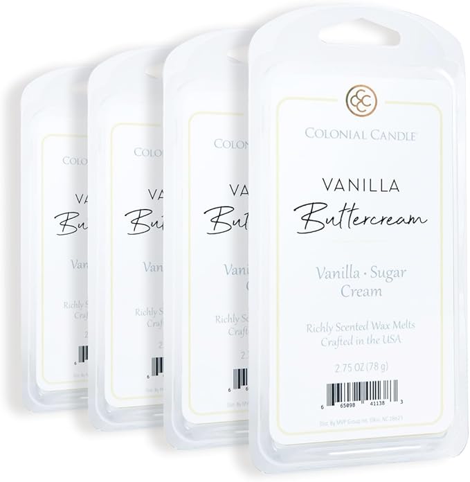 Colonial Candle Vanilla Buttercream Wax Melts, Wax Melt Warmer Cubes, Long Lasting Scented Wax Warmer Cubes, 4 Pack, 6 Cubes Each - Made in The USA