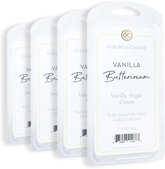 Colonial Candle Vanilla Buttercream Wax Melts, Wax Melt Warmer Cubes, Long Lasting Scented Wax Warmer Cubes, 4 Pack, 6 Cubes Each - Made in The USA