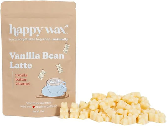 Happy Wax Vanilla Bean Latte Scented Bear Wax Melts - Natural Strong Coffee Scented - Infused with Essential Oils - Non Toxic - for Warmers (8 oz Pouch)