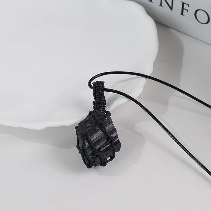 Handmade Natural Gemstone Crystal Pendant Necklace Stone Holder Necklace Cord Net Necklace with Adjustable Length for Women Men