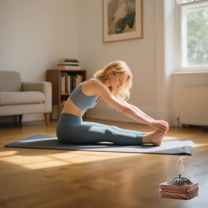 Bamboo Node Walnut Wood Incense Burner Holder - 4" Handcrafted Square Censer with Alloy Lid for Sticks/Cones/Yoga & Meditation (Natural Wood, Zen Home Décor)