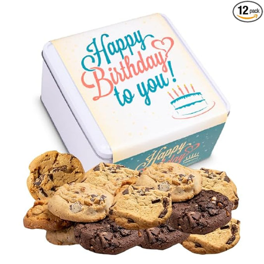 Happy Birthday To You Cookie Tin: 12 Fresh-Baked Gourmet Cookies - Festive Celebration Gift
