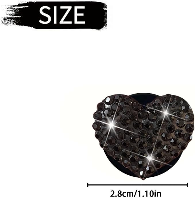 6 Pcs Heart-Shaped Crystal Diamond Air Vent Clip, Heart-Shaped Bling Charms Crystal Car Freshening Diffuser, Car Bling Interior Decorative Accessories for Women (Black)