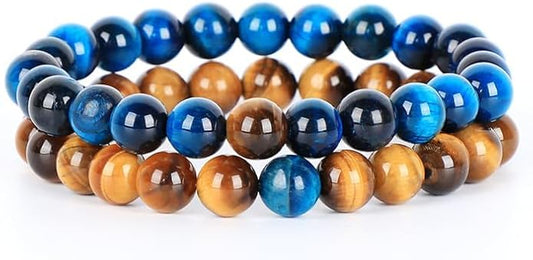 AD Beads 2Pcs His & Hers Distance Beads Bracelets Elastic Natural Stone Yoga Bracelet