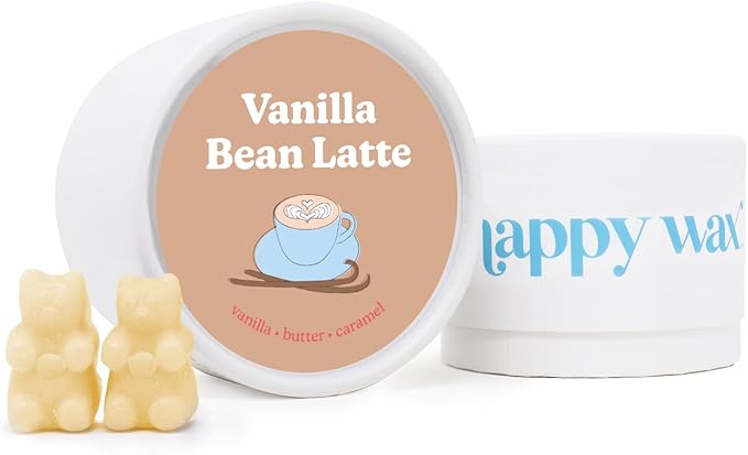 Happy Wax Vanilla Bean Latte Scented Bear Wax Melts - Natural Strong Scented Coffee Wax Melts Infused w/Essential Oils - Non Toxic & Pet Safe - (4 oz Tin)
