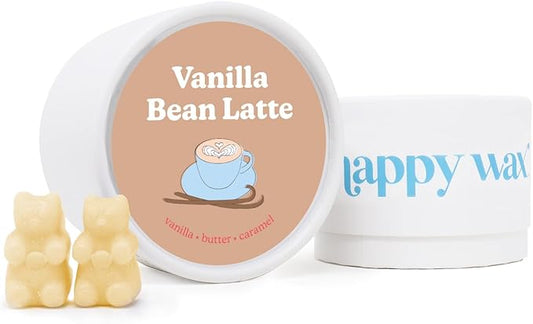Happy Wax Vanilla Bean Latte Scented Bear Wax Melts - Natural Strong Scented Coffee Wax Melts Infused w/Essential Oils - Non Toxic & Pet Safe - (4 oz Tin)