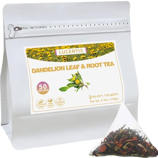 Dandelion Leaf & Root Herbal Tea – 蒲公英叶根茶 – 3.5oz/100g(50 Pyramid Tea Bags), Natural, Caffeine-Free, Non-GMO, Detox & Liver Support