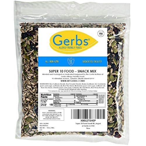 GERBS Superfood Snack Mix 2 LBS. | Top 14 Food Allergy Free | Bulk Bag | Made USA | Raw Pumpkin Sunflower Chia Hemp Brown Flax Seeds Dried Blueberries Cherries Cranberries Raisins Goji Berry Trail Mix