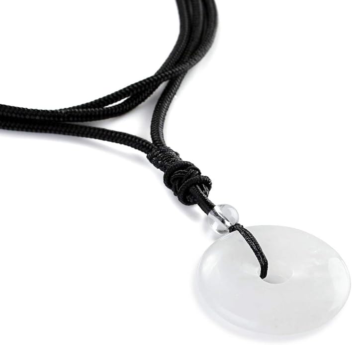 Jovivi 30mm Circle Donut Healing Crystals Necklace Natural Semi-Precious Chakra Gemstone Stone Amulet Lucky Coin Donuts Charm Protection Quartz Reiki Pendant Necklace for Men Women Adjustable Rope