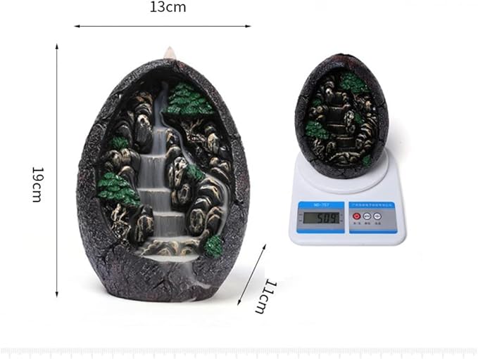 Backflow Incense Holder Resin Mountain Incense Burner Fountain Waterfall Incense Holders Home Decor with 120 Pcs Backflow Incense Cones 30 Pcs Incense Sticks (Waterfall)