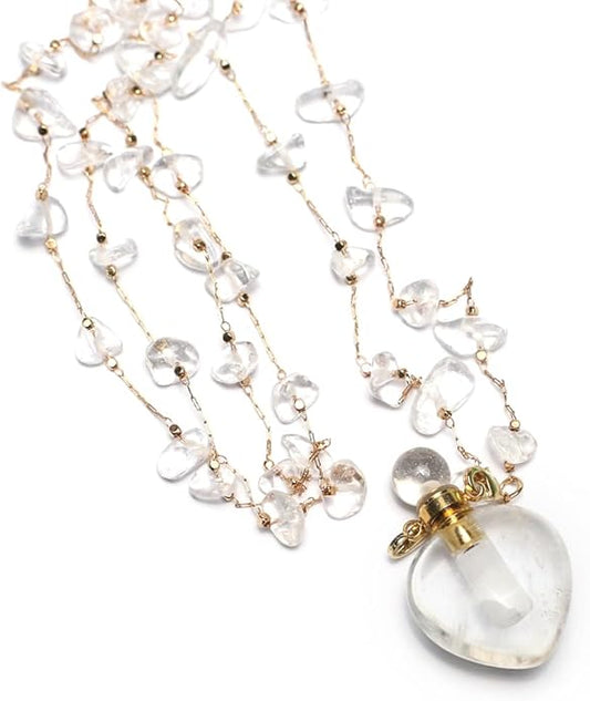 1pcs Natural Amethyst Stone Perfume Bottle Pendant Pearl Bead Chain Rectangle Heart Necklace for Women Jewelry Free Accessory Glasses