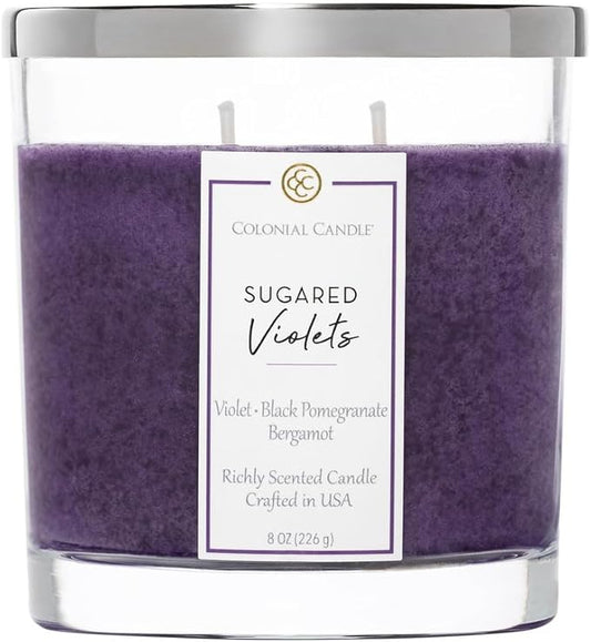 Colonial Candle Sugared Violets Scented Candle Jar, Highly Fragranced Candles for Home Scented, Mottled Wax Candle, 2 Wick, 8 oz - Made in The USA