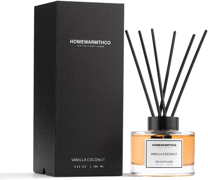 Vanilla Coconut Reed Diffuser Set - Luxury Fragrance Reed Diffusers for Home, Office & Bathroom Décor - Long Lasting Scent Sticks Diffuser with Non-Toxic Oils (5.63 oz)