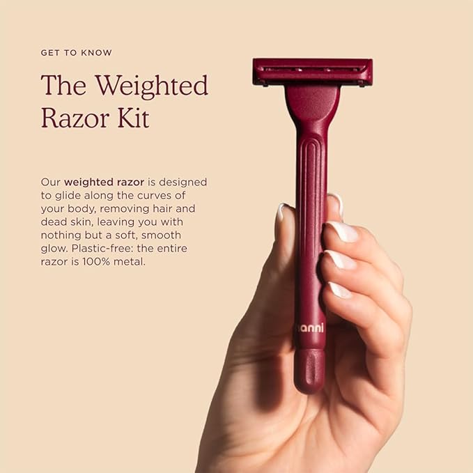 HANNI Weighted Dermaplane Razor with Blades, Safety Shaver for Women, Bikini and Sensitive Area Hair Remover, Smooth Glide Long Handle, Burgundy