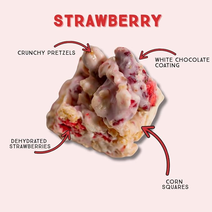 Chunk Nibbles Strawberry Snack Clusters - Real Freeze-Dried Strawberries, Pretzels & Corn Squares - Gourmet Fruity Sweet & Salty Snack, Handcrafted, No Artificial Colors - 4.25oz Resealable Pouch (3 Pack)