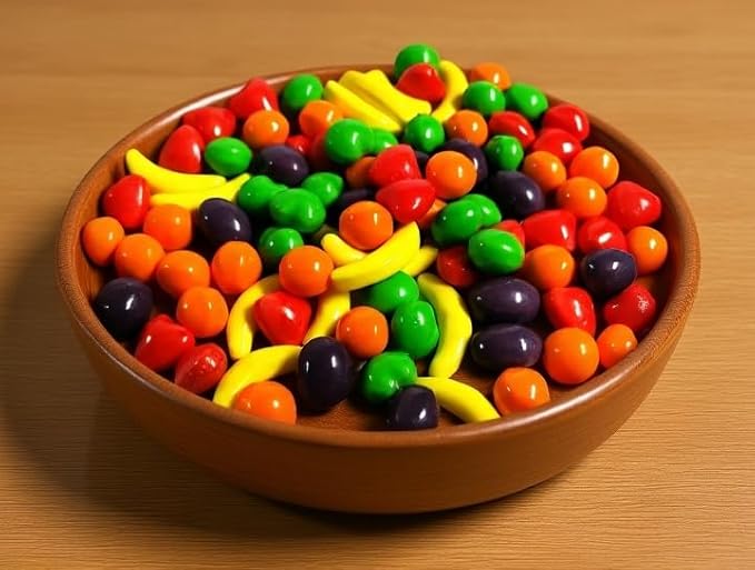 Fresh Assorted Orange Banana Strawberry Grape Green Apple Sweet Hard Crunchy Candy - 1 lb