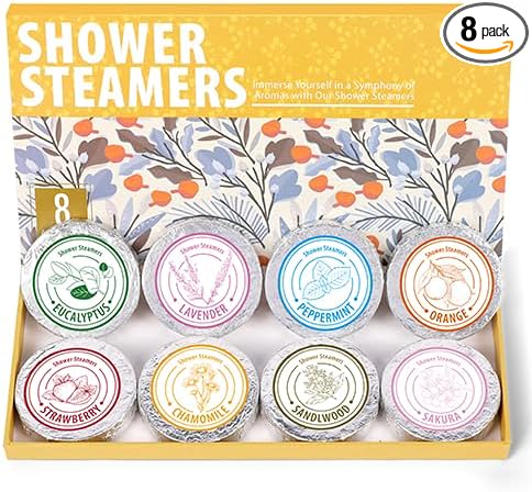 Shower Steamers Aromatherapy - Christmas Gifts for Women, 8 Pack Pure Essential Oil Shower Bombs for Home Spa Self Care, Eucalyptus Stress Relief and Relaxation Gifts for Her Stocking Stuffers Yellow