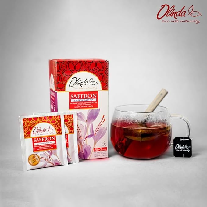 Olinda Saffron Black Tea Organic Ceylon Tea Cinnamon Naturally Caffeinated Aromatic Herbal Tea For Women 28 Tea Bags