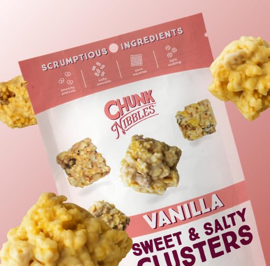 Chunk Nibbles Original Vanilla Snack Clusters - Grandma Cuddy’s Recipe with Pretzels, Corn Squares & Peanuts - Sweet & Salty Classic, Handcrafted, Small Batch - 4.25oz Resealable Pouch (3 Pack)