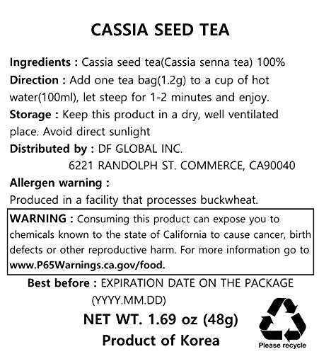 Damtuh Cassia Seed Tea – Traditional Korean Herbal Tea, Smooth & Caffeine-Free, 40 Tea Bags (1.2g each)