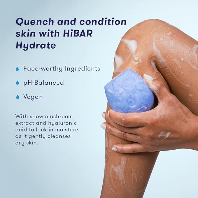 HIBAR - Hydrate Solid Body Wash Bar - Moisturize & Quench - Snow mushroom and hyaluronic acid - Daily Use & Sensitive Skin - Plastic, Paraben & Soap-Free - Vegan - Vanilla + Blue Orchid