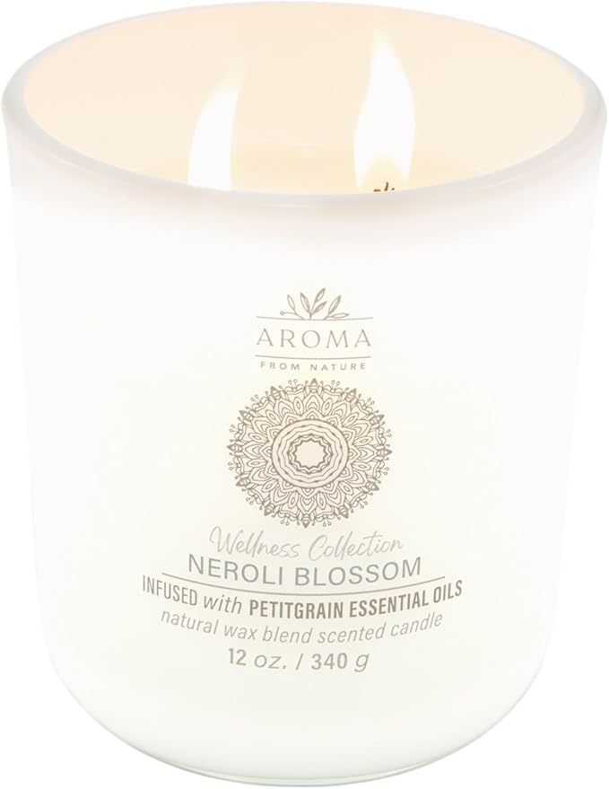 Aroma from Nature Wellness Collection Candle, 12 oz, 2 Cotton Wicks, Neroli Blossom, Large Painted Jar