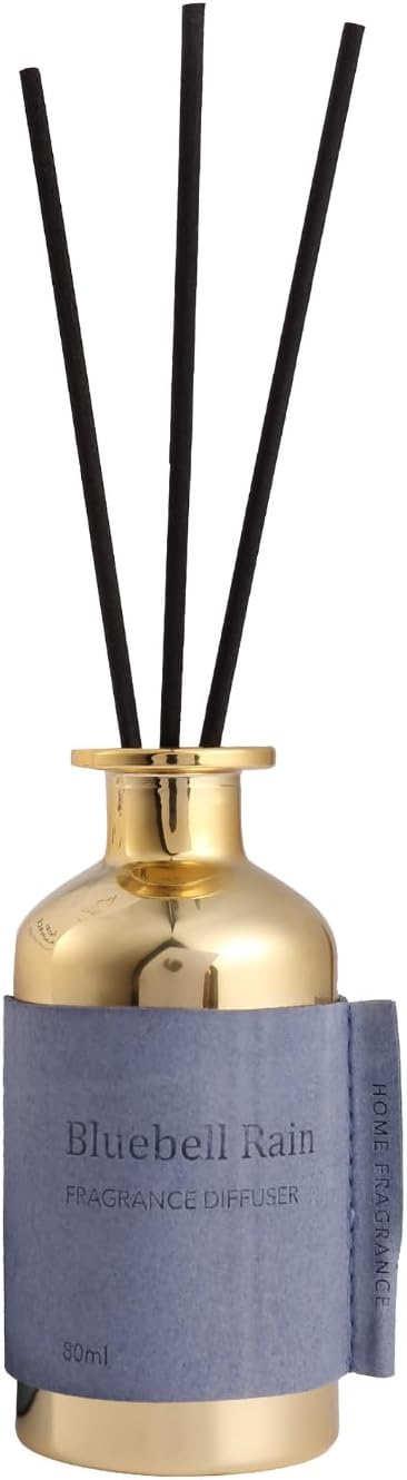 Reed Diffuser Set, Pretty Valley Home Diffuser 80Ml / 2.7 fl OZ Gift Box - Includes Reed Diffuser Sticks, Long Lasting Fragrance Oil and Glass Bottle for Office Living Room Decor (Bluebell Rain)