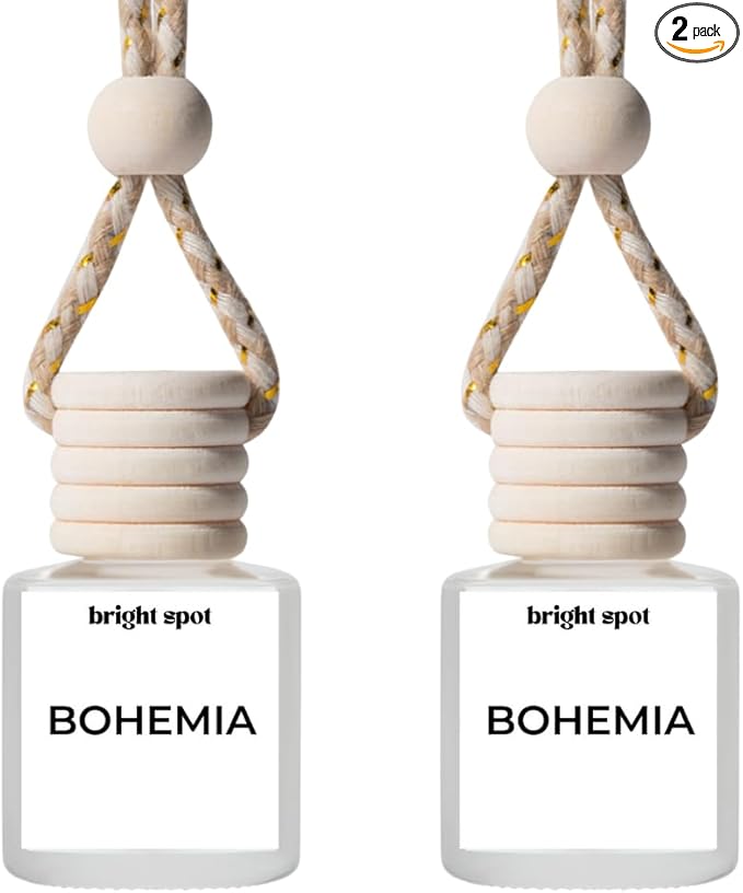 Bright Spot Bohemia Car Air Freshener - Premium Car Hanging Air Freshener, Long-Lasting Fragrance for Auto and Home | Light & Woody | Jasmine, Bergamot, Santal, Woods, Musk | Non-Toxic, Vegan | 2 Pack
