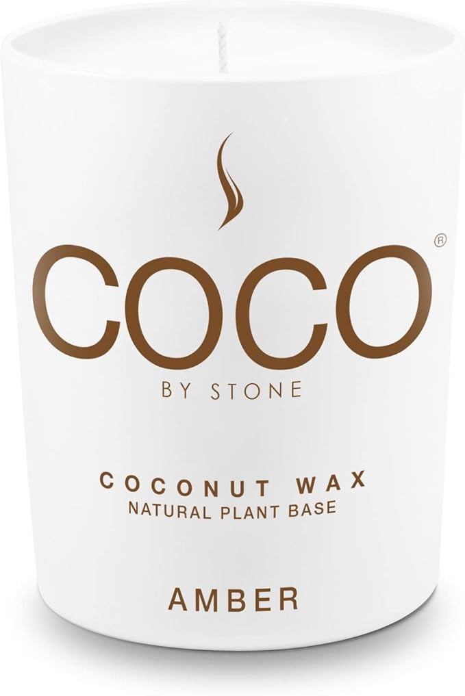 COCO by Stone 6.5oz Candle, Coconut Apricot Wax Candle for Home (Amber) Home Fragrance Products, 1 Wick Candle, Enhance Indoor Aroma, Vegan & Cruelty-Free, Clean Burning and Hand Poured Candle