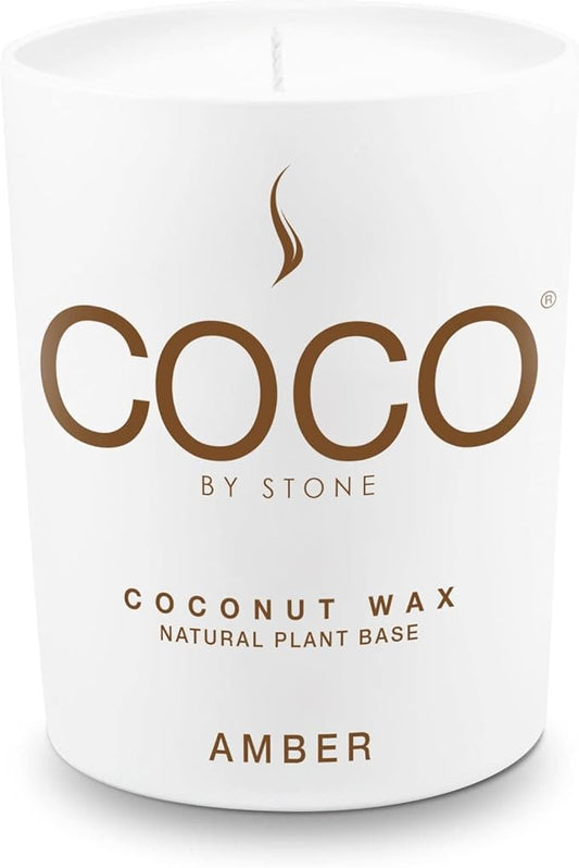 COCO by Stone 6.5oz Candle, Coconut Apricot Wax Candle for Home (Amber) Home Fragrance Products, 1 Wick Candle, Enhance Indoor Aroma, Vegan & Cruelty-Free, Clean Burning and Hand Poured Candle