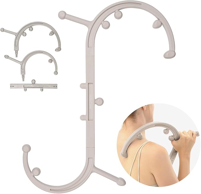HubiCare Massage Stick, Trigger Point Cane, Body Deep Tissue, Handheld Back, Neck, Shoulder, Leg and Feet, Muscle Release Tool Self Massage Hook Cane for Women & Men (Beige)