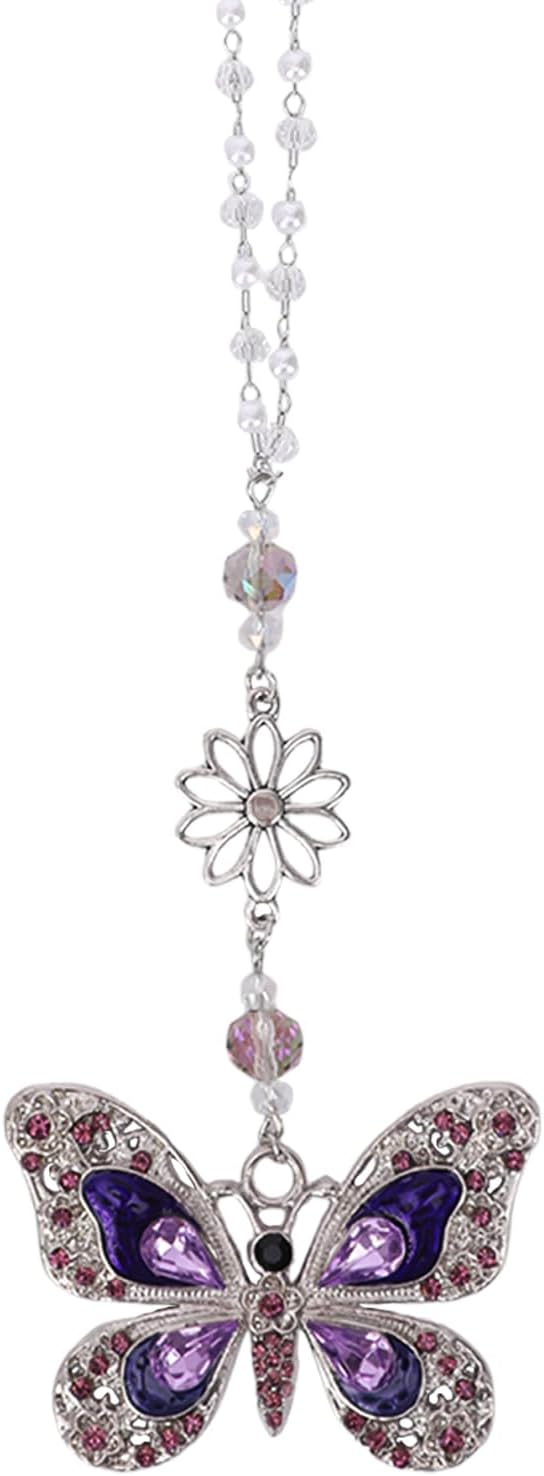 Car Mirror Hanging Accessories - Purple Butterfly Crystal Rhinestone Pendant for Rear View Mirror, Cute Car Interior Accessory for Women, Gift for Driver Mom Friends