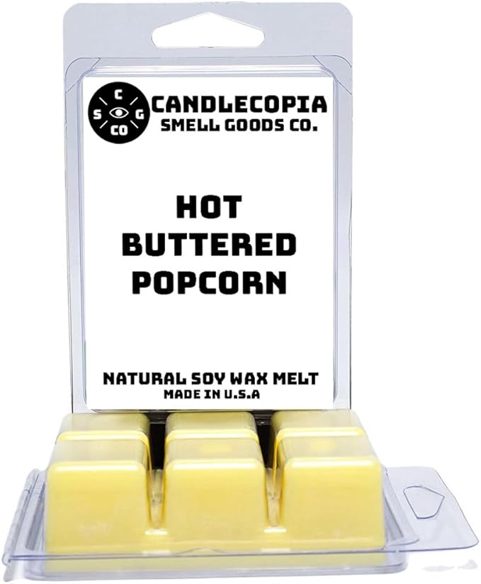 Hot Buttered Popcorn Strongly Scented Hand Poured Vegan Wax Melts, 12 Scented Wax Cubes, 6.4 Ounces in 2 x 6-Packs
