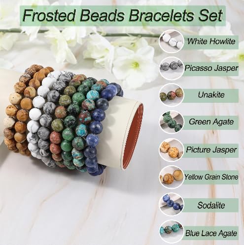 Bivei Natural Gemstone Semi Precious Healing Crystals Handmade Stretchy Round Beads Bracelet, Enhance Positive Energy