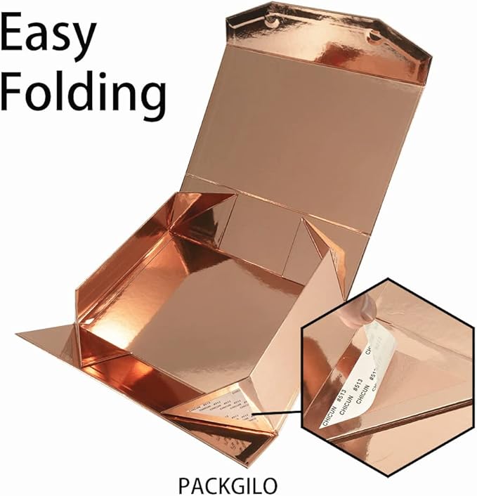 2 Rose Gold Large Gift Box with Lid 13x9x4 Inches, Gift Box Large with Magnetic Closure, Bridesmaid Proposal Boxes, Hard Collapsible Groomsman Boxes (Glossy Rose Gold)