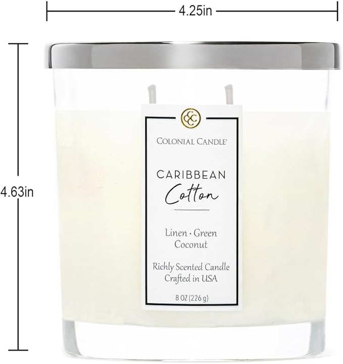 Colonial Candle Caribbean Cotton Scented Candle Jar, Highly Fragranced Candles for Home Scented, Mottled Wax Candle, 2 Wick, 8 oz - Made in The USA