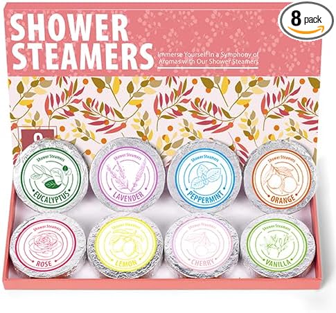 Shower Steamers Aromatherapy - Christmas Gifts for women, 8 Pack Pure Essential Oil Shower Bombs for Home Spa Bath Self Care, Lavender Stress Relief and Relaxation Gifts for Her Stocking Stuffers Pink