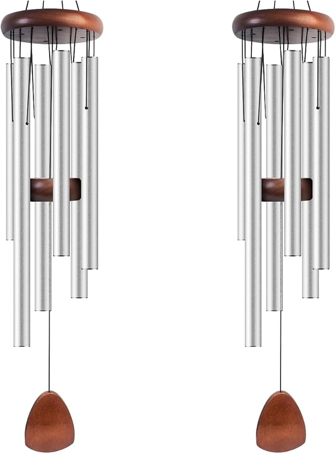 Large Aluminium Wind Chimes 37 Inches to Create a Zen Atmosphere Suitable for Outdoor, Garden, Patio Decoration Classic Chimes with Wind Catcher Suitable as A Gift for Unisex Silver 2 Pack