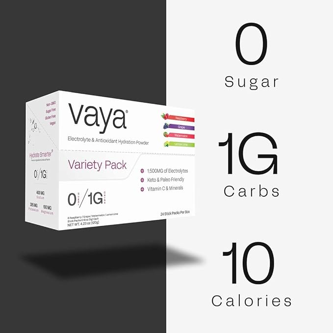 Vaya - Sugar Free Electrolyte Powder Packets – Give Your Body Instant Hydration - with Fasting Electrolytes – Great Tasting - Hydration Packets + Vitamin C - Variety Pack - 24 Stick Packs