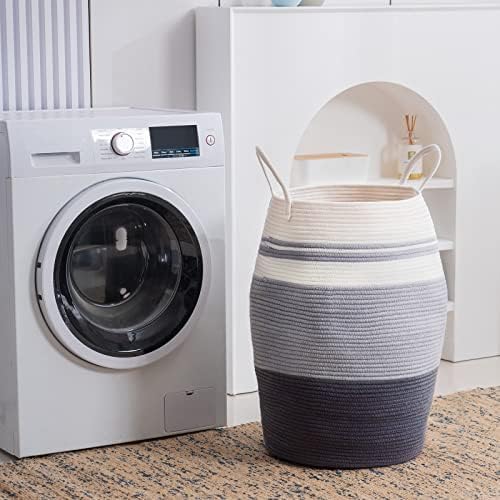Fiona's magic 105L Extra Large Laundry Hamper Basket, Woven Tall Clothes Hamper for Storage Blanket, Toys and Dirty Cothes in Bedroom and Living Room Organizer, Grey