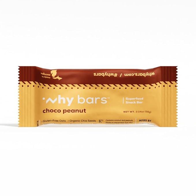 Why Bars, Protein Bars, Chocolate Peanut Butter, 2.04 Ounce Bars (Pack of 12 Protein Bars) - Protein Bar Superfood, Gluten Free, Non GMO, Organic, Vegan, Simple Ingredients